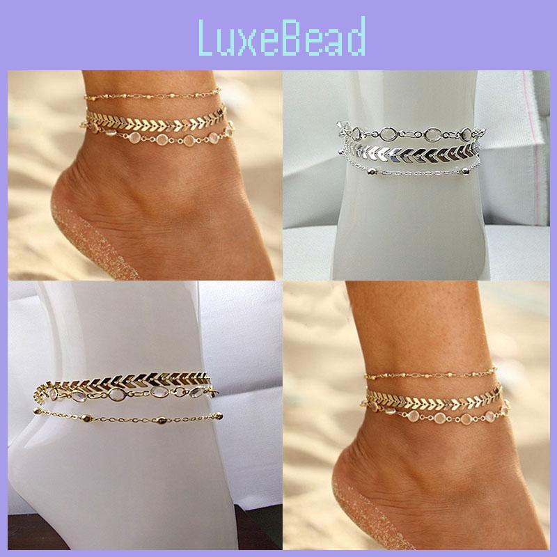3pcs Set Of Exquisite Summer Beach Fashion Fishbone Chain Crystal Zircon Anklet