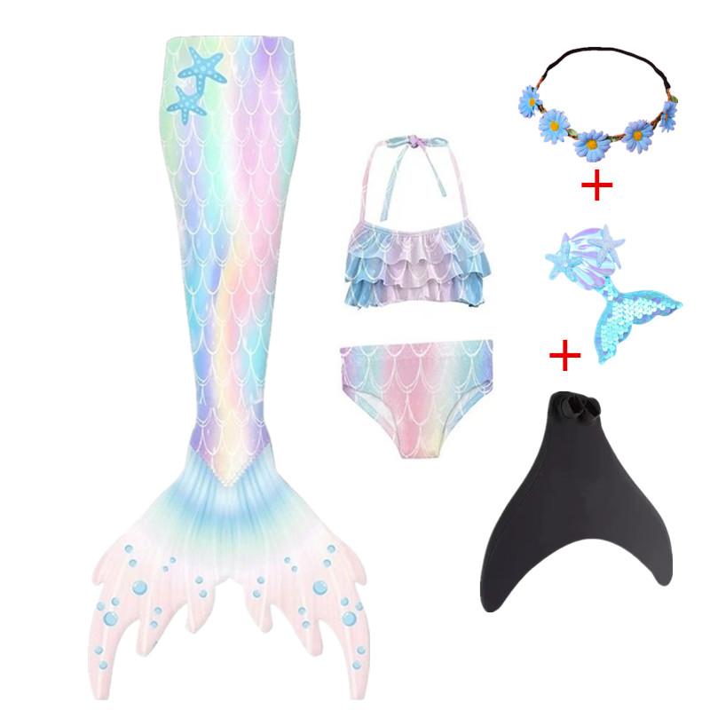 Girls Swimming Mermaid Tail Mermaid Costume Dress Cosplay Children Christmas Birthday Gift Fantasy Swimsuit Can Add Monofin Fin