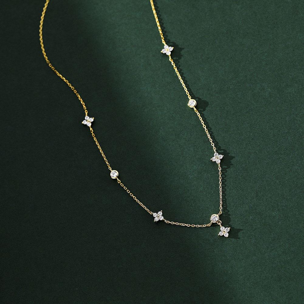 Silver Lucky Four Leaf Grass Necklace Women's Clavicle Chain Long Style Elegant Tassel Neck Chain Jewelry Accessories