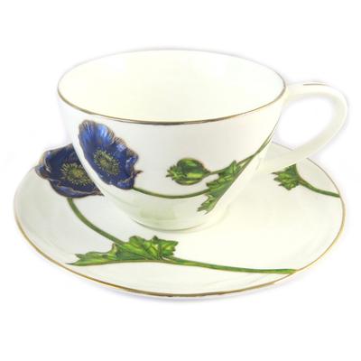 [N9575] - Porcelain Cup + Saucer 'Jardin Des Plantes' Ivory Blue