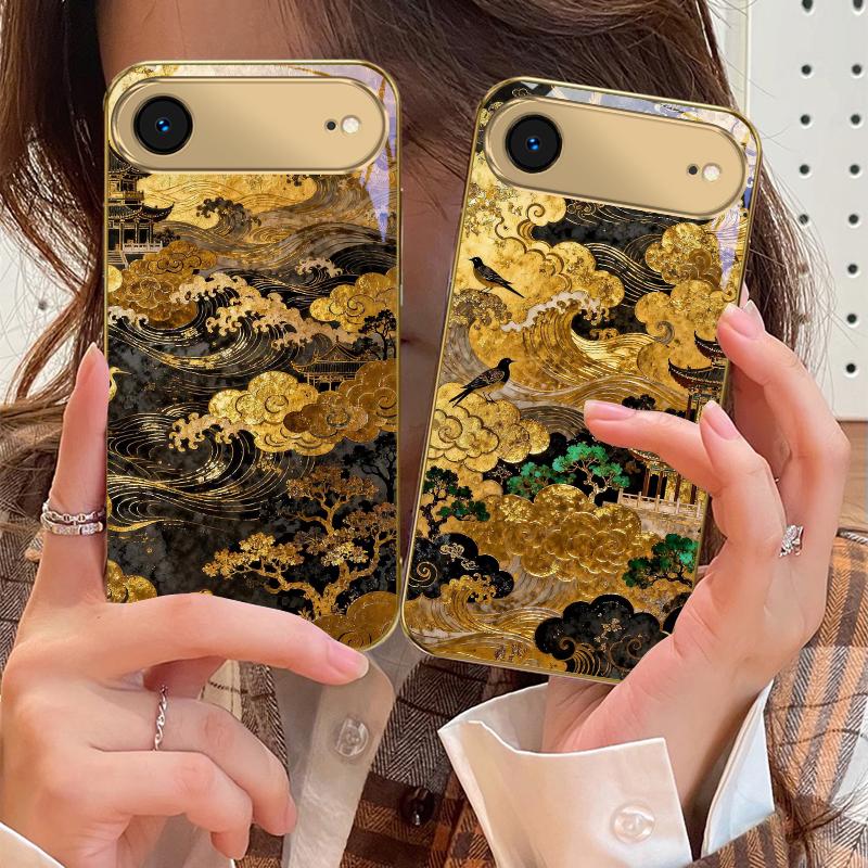 Golden surging waves For IPhone 17Pro Max 16 17 Pro 15 Pro 14 13 Plus 12 Mini 11Pro Max XR 16E 17 Air Golden glass phone case