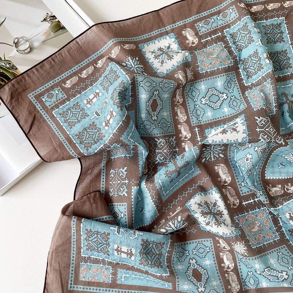 Japanese ethnic style silk scarf Morandi color 11 cotton square scarf versatile daily women's neck gift