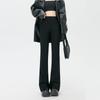Black Suit Flared Pants Women's Spring Autumn High Waist Slit Trousers Elastic Slimming Trousers Korean Fashion
