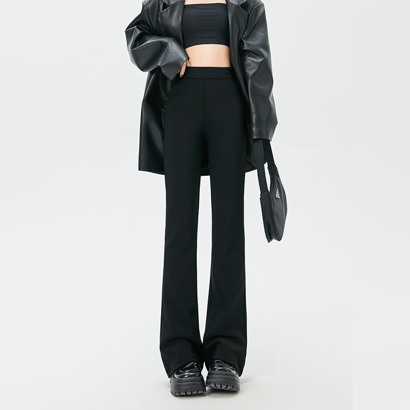 Black Suit Flared Pants Women's Spring Autumn High Waist Slit Trousers Elastic Slimming Trousers Korean Fashion