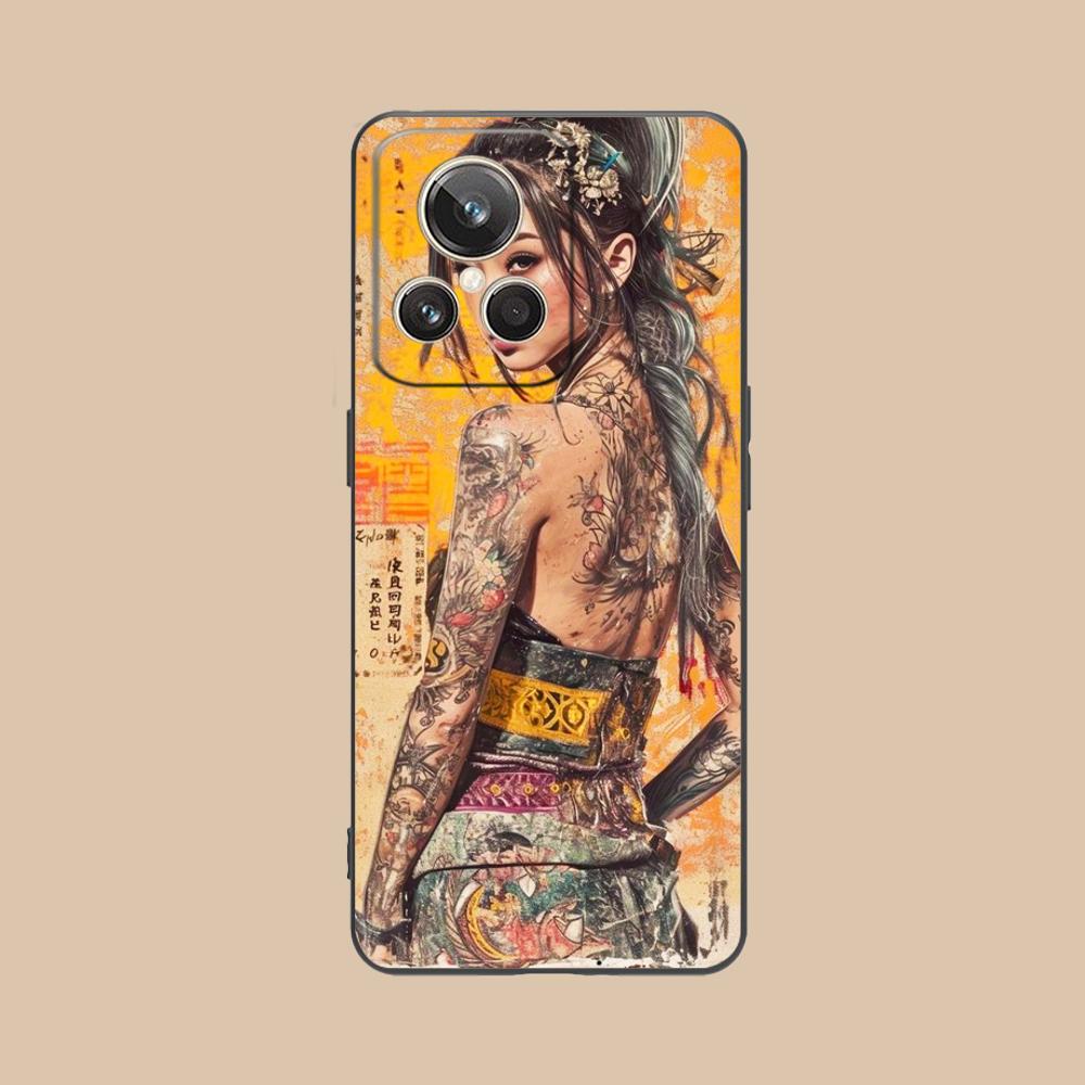 Retro Tattoo Girl Mobile Phone Case for Realme 15 14 13 12 11 10 9 Pro Plus T i Lite 5G Colorful Printing Cover Luxury Pretty