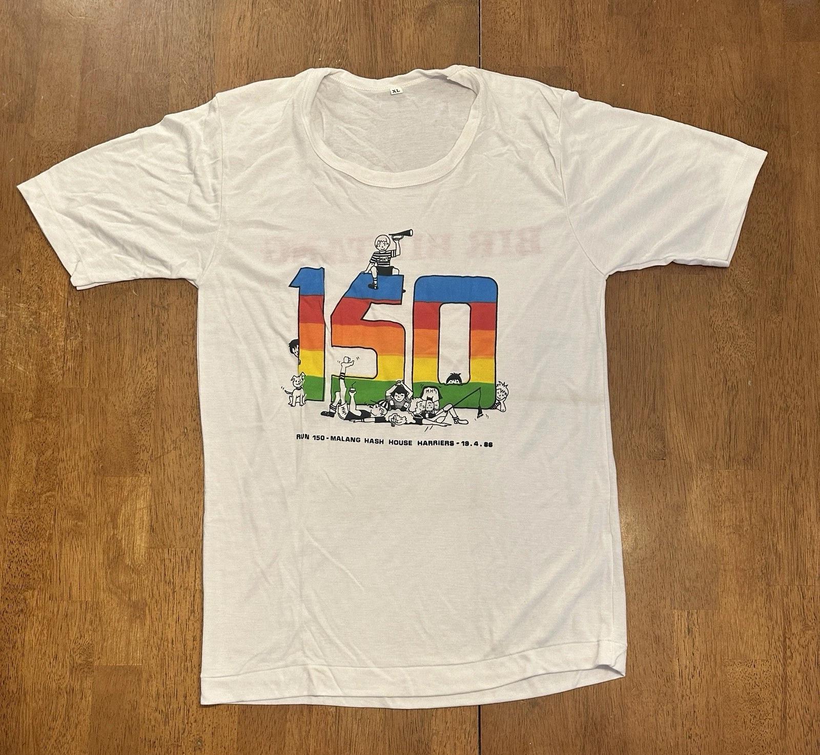 Vintage 80s Hash House Harriers T Shirt Fits S/M Long Bir Bintang Beer Indonesia 2XL