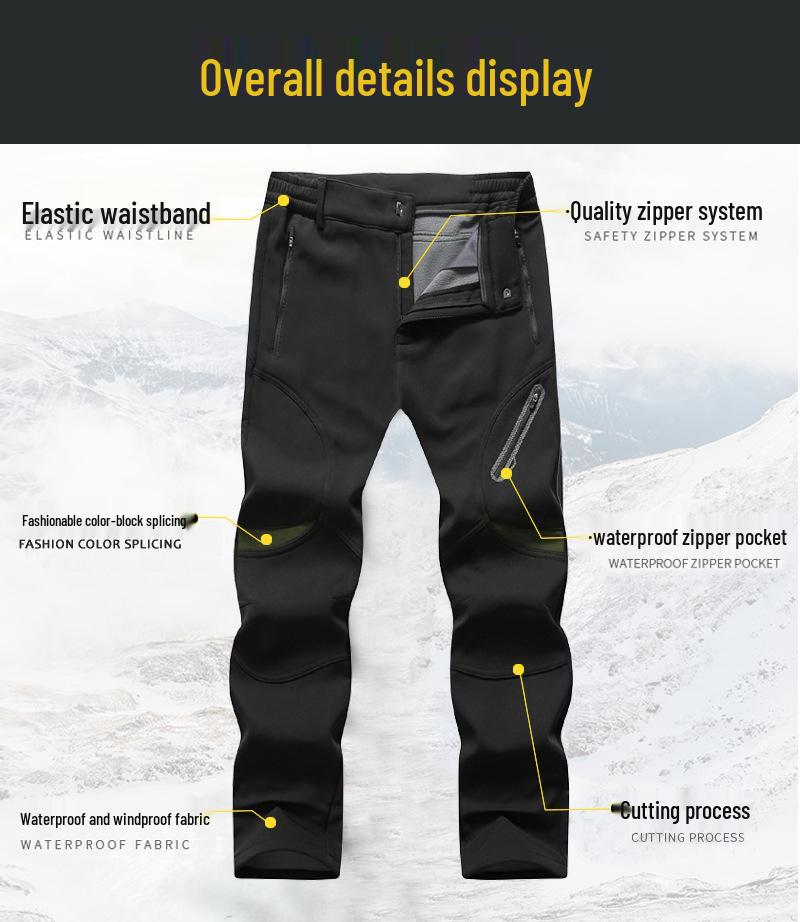 Men's Plus Size Fleece-Lined Waterproof Softshell Hiking Pants - XL