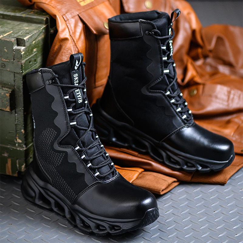 Men Work Safety Boots Steel Toe Boots Anti-smash Anti-puncture Work Shoes High Top Work Boots for Warehouse & Logistics Work