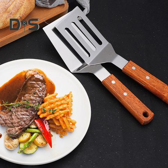 Stainless Steel Frying Spatula Set with Wooden Handle Heat Resistant Solid Turner Non Stick Slotted Spatulas for Frying Baking Flipping Turning