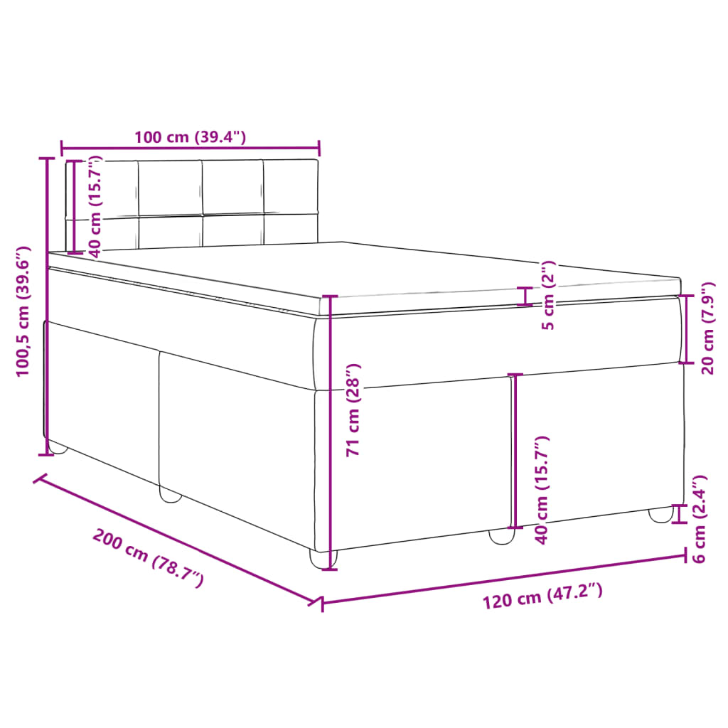 Box Spring Bed with Mattress Dark Brown 120x200 Cm Fabric