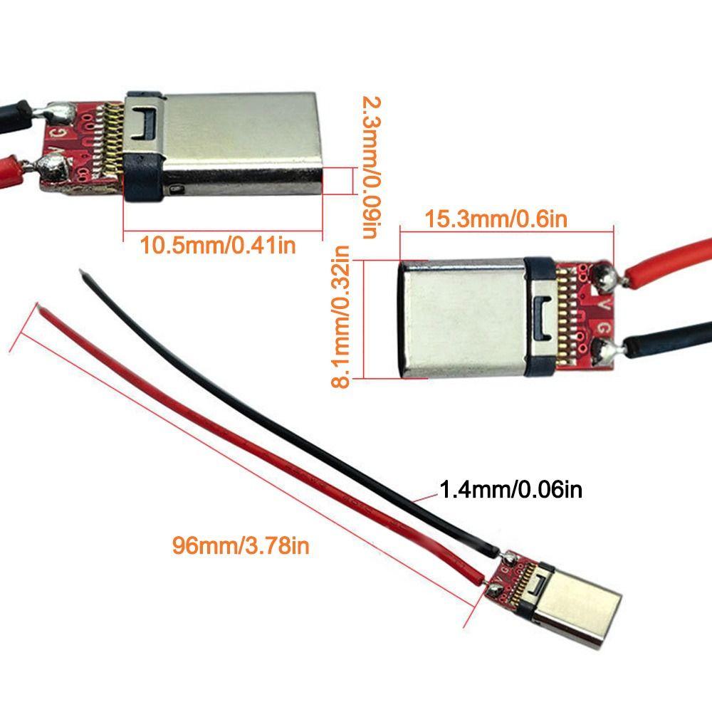 10pcs Professional 20AWG USB C Connector Welding Male to Female Type-C Wire Universal 2 Pin Connector Electronic Repair