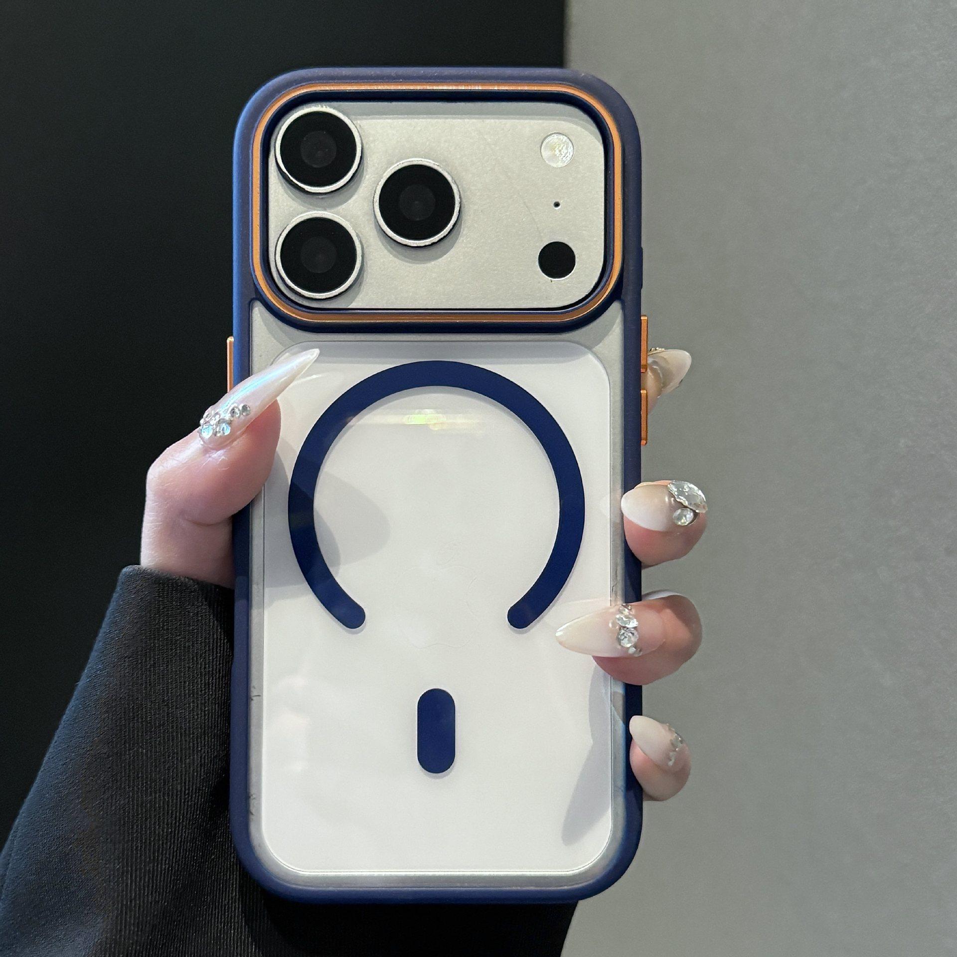 case for 17 16 15 14 13 12 11 Transparent frosted skin-feel protective cover magnetic full coverage Anti-Fingerprint Shock Proof iPhone17 синий
