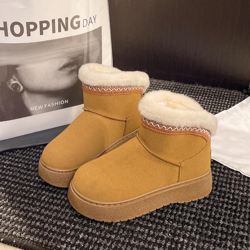 

Winter new large size velvet snow boots women s warm one-pedal thick-soled cotton boots 42 верблюд