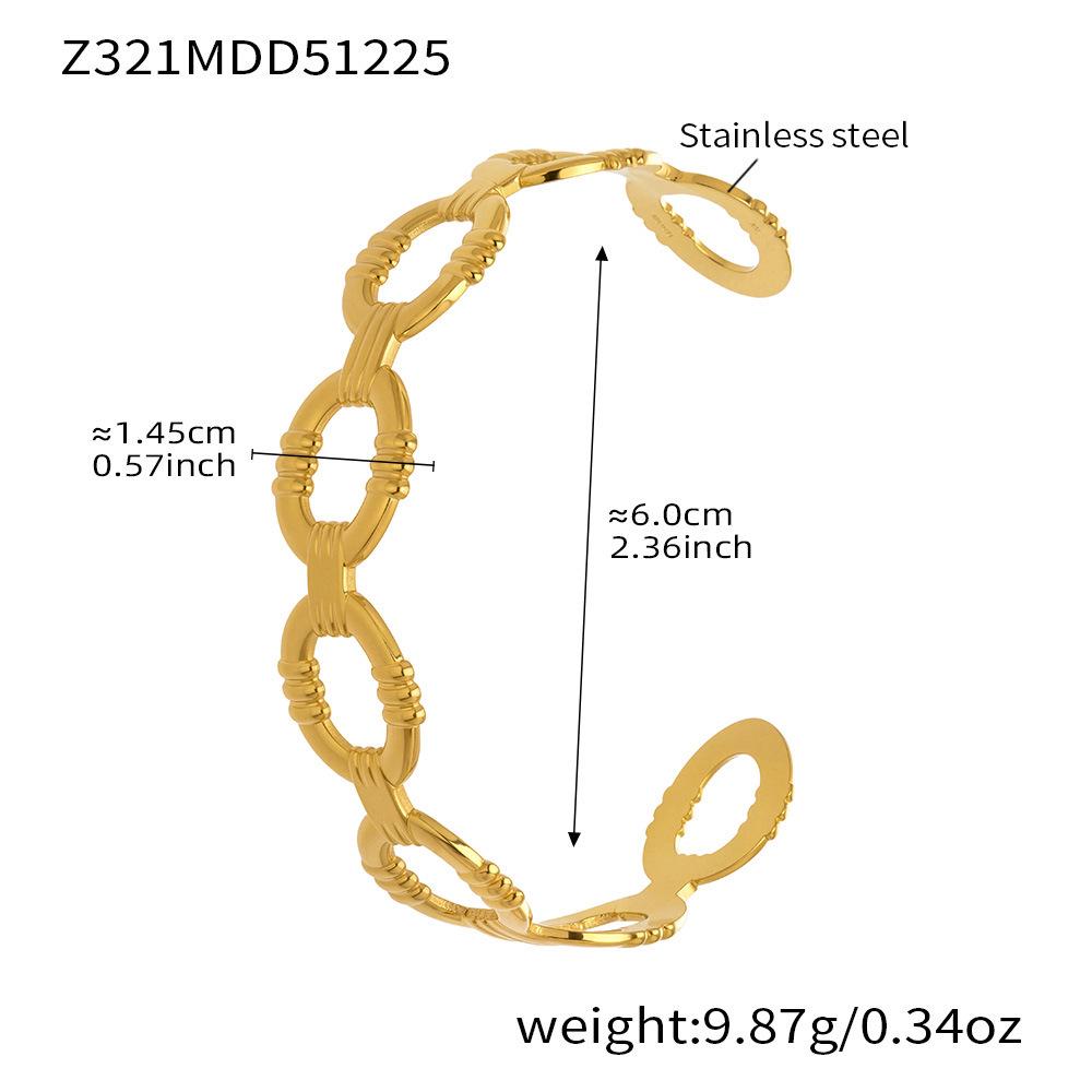 18K Gold-Plated Stainless Steel Geometric Zircon Bracelet Set - European & American Style, Personalized High-Texture Design.