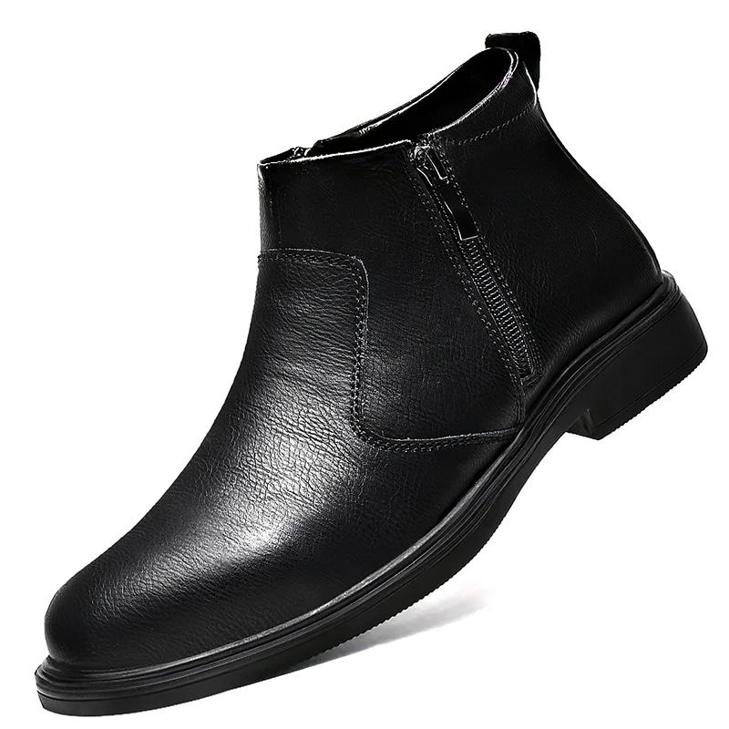 2026 Autumn and Winter New High-Top Leather Shoes Men s Zipper Leather Boots Men s Shoes Fashion Versatile Business Casual Shoes 38 чёрный 5460₽