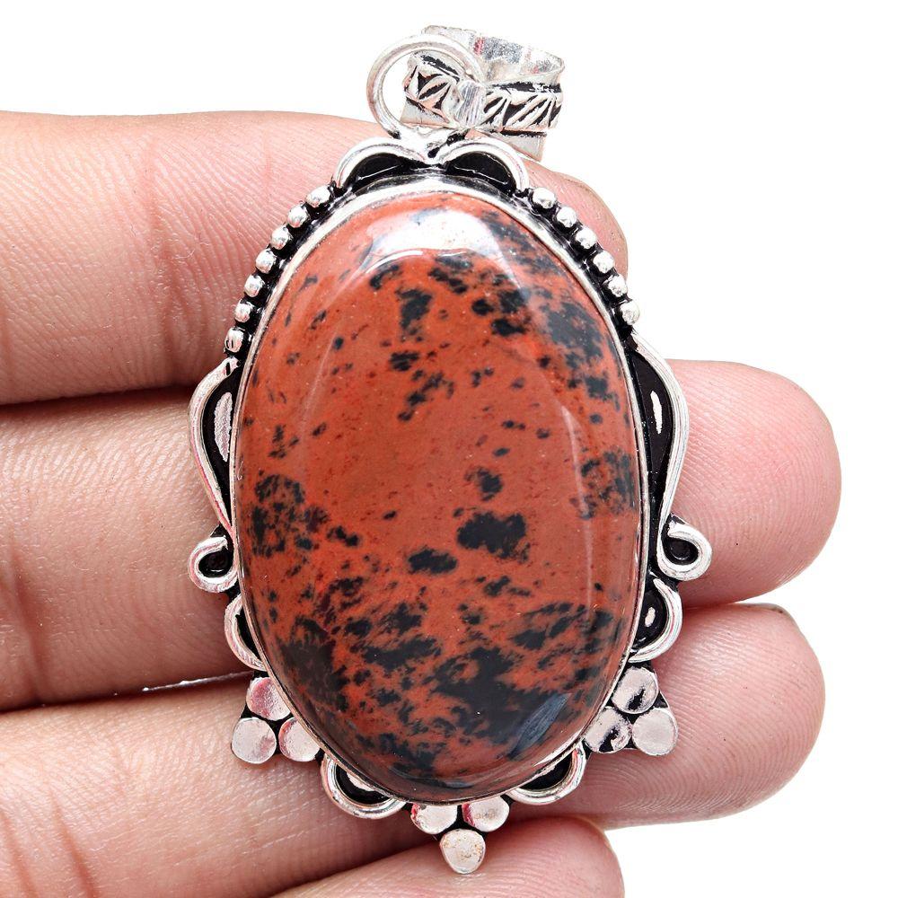 Pendant Mahogany Obsidian Gemstone Gift For Her Silver Jewelry 2.25"