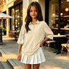 Children's Color 3/4 Sleeve Button Down Shirt with Collar and Side Slits, Casual Everyday Wear