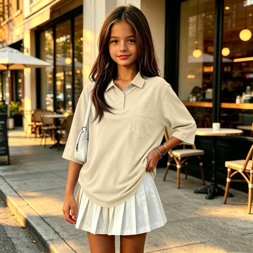 Children's Color 3/4 Sleeve Button Down Shirt with Collar and Side Slits, Casual Everyday Wear