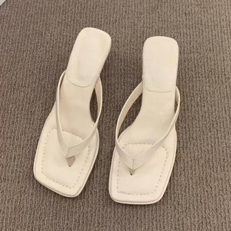 Fashion 2025 New Flip Flops Kitten Heels Slippers Women Genuine Mules Shoes Woman Summer Slides Low Heels Slippers Woman