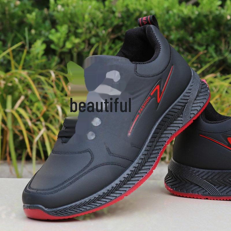 Men's Waterproof Black Leather Autumn Work & Casual Running Shoes
