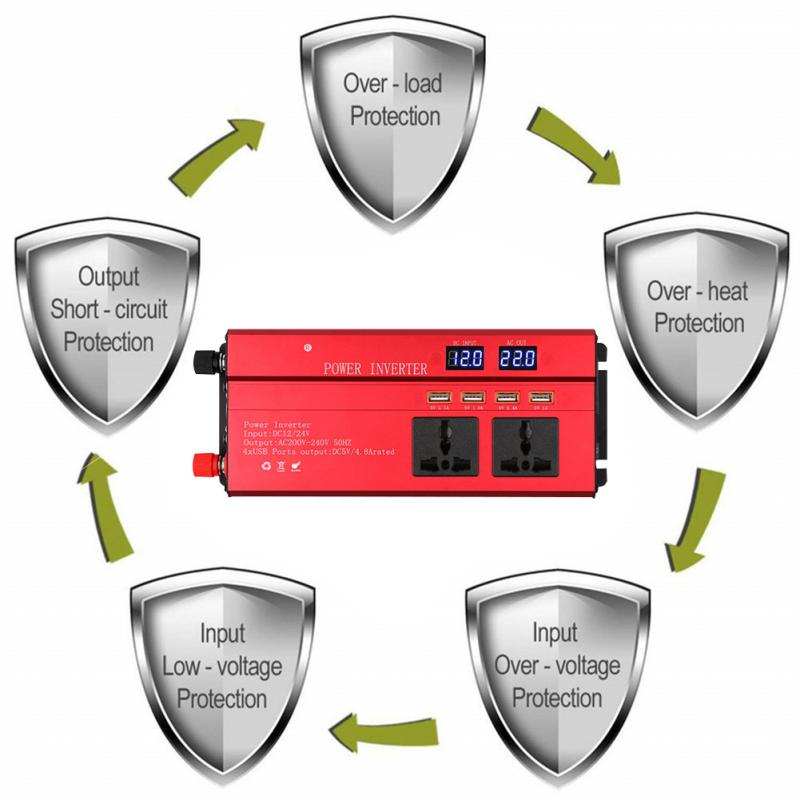 Sine Wave Car Inverter Charger High Security Aluminum Alloy Car Supplies Pure Sine Wave Power Inverter Durable 4000w/6000w