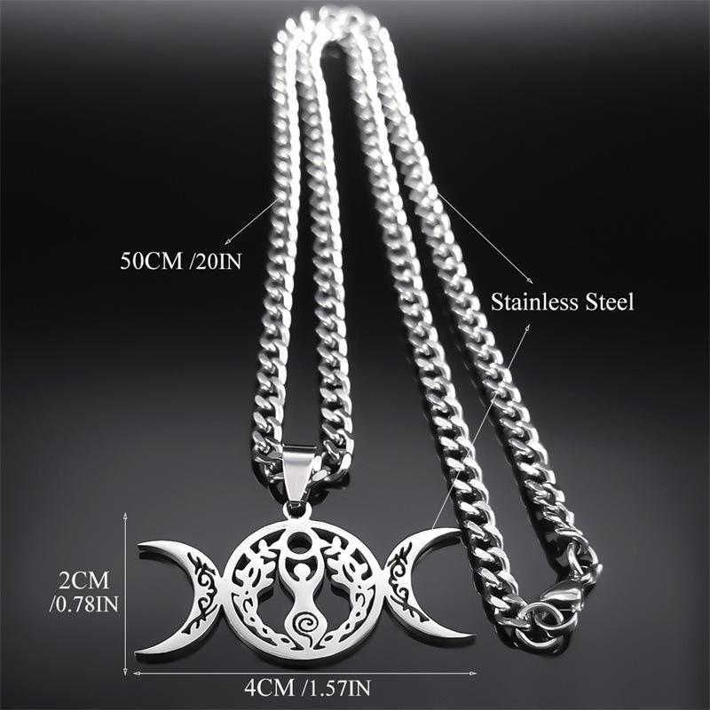 Collana Pendente Nodo Celtico Luna Tripla Catena per Clavicola Moda Acciaio Inossidabile