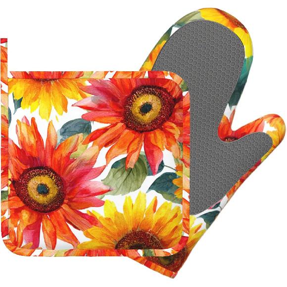 Day of The Dead Oven Mitt and Pot Holder with Silicone Heat Resistant Kitchen for Cooking BBQ Baking Grilling Cooking Protection