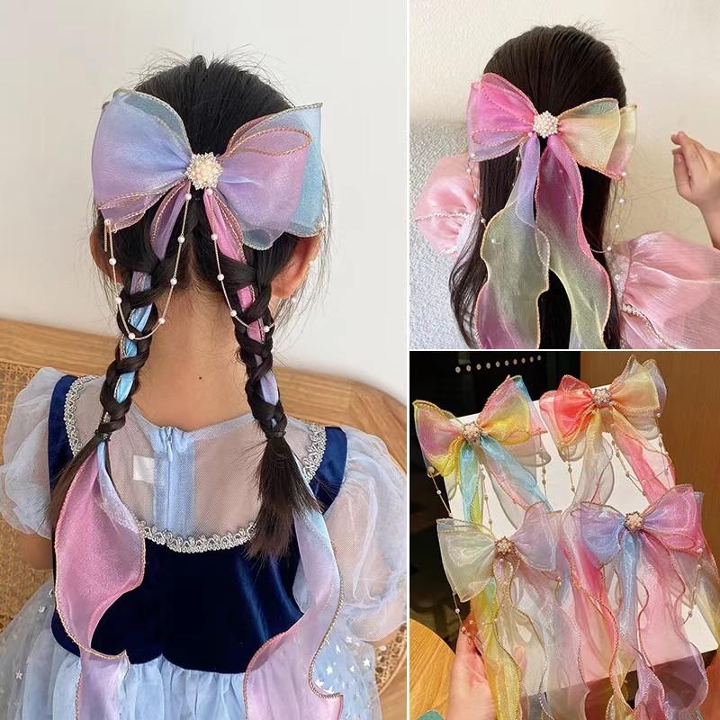Chiffon Bogen Haar Clips Für Baby Mädchen Bunte Lange Band Kinder Haarnadeln Süße Prinzessin Baby Haar Zubehör Neue Stil