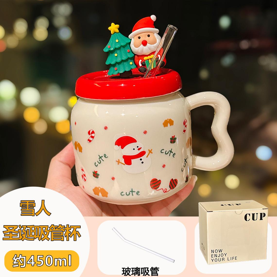 

Cute Cartoon Santa Claus Ceramic Mug With Lid High Value Straw Cup Christmas Gift Souvenir 450ml