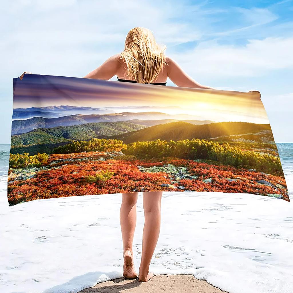 Ocean Wave Bath Towel - Vibrant Sunset Design, Soft Absorbent, Perfect for Summer Relaxation, Adds Beach Vibes to Your Vacation