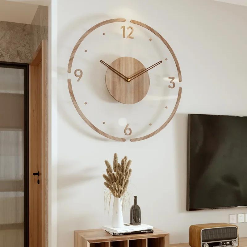 35cm Wall Clock Home Decor Solid Wood Creative Silent Quartz Clock Living Room Decoration Mute Nordic Wall Clock X-Space