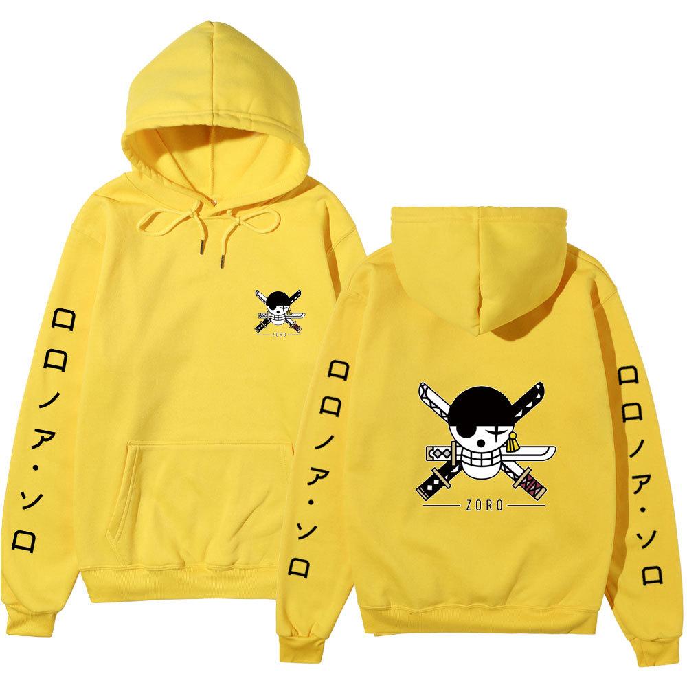 Anime Roronoa Zoro Hoodie, One Piece Pirate Skull Logo Graphic Print Pullover Sweatshirt Long Sleeve Streetwear for Men Women