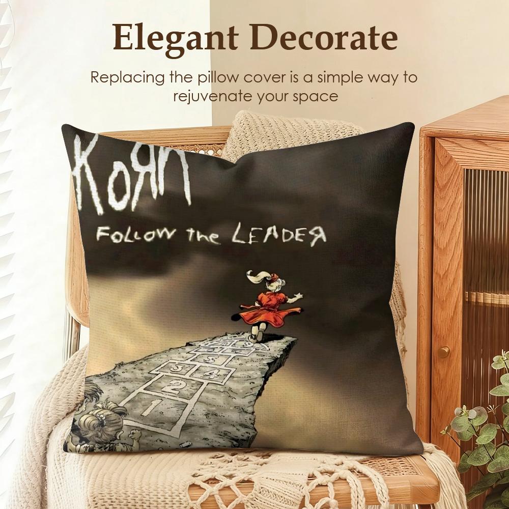 Rock Band KKorn Cushion Cover Natural Linen Organic Fabric DoubleSided Printing Sofa Home Decor Gift Pillow Case