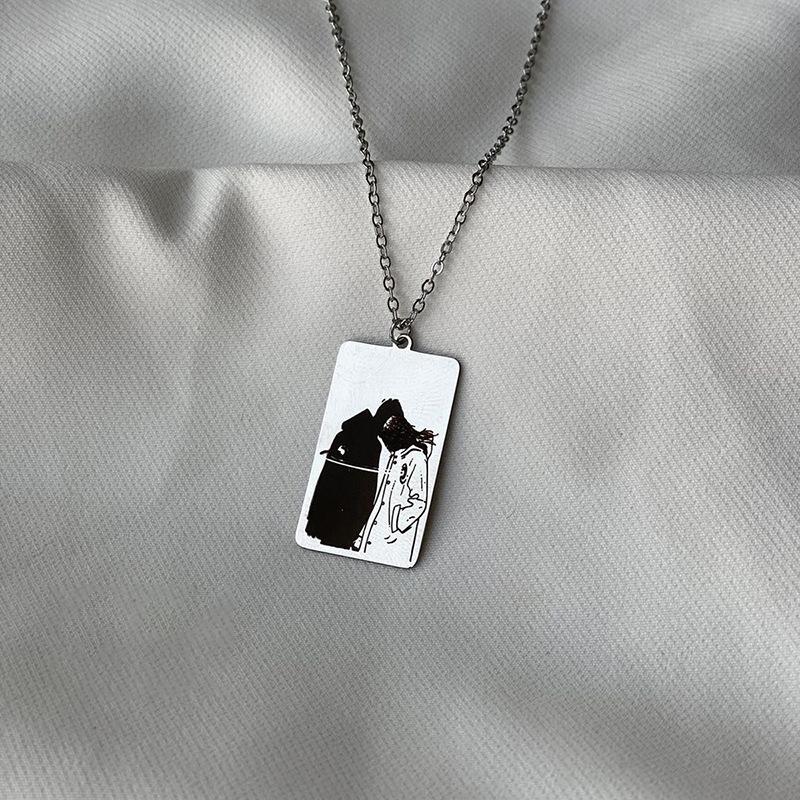 Laser engraved necklace alloy jewelry female couple pendant anime cartoon light luxury sweater chain