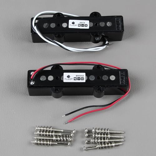 FLEOR Alnico 5 Open Stye J Bass Pickup Neck + Bridge Pickup Set Fit 4 String Electric Bass Guitar Part