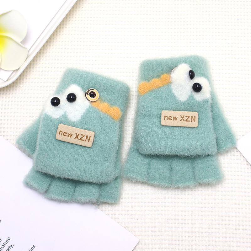 Cartoon Flip-Top Half-Finger Baby Gloves - Thick, Warm, Cold-Resistant for Boys & Girls
