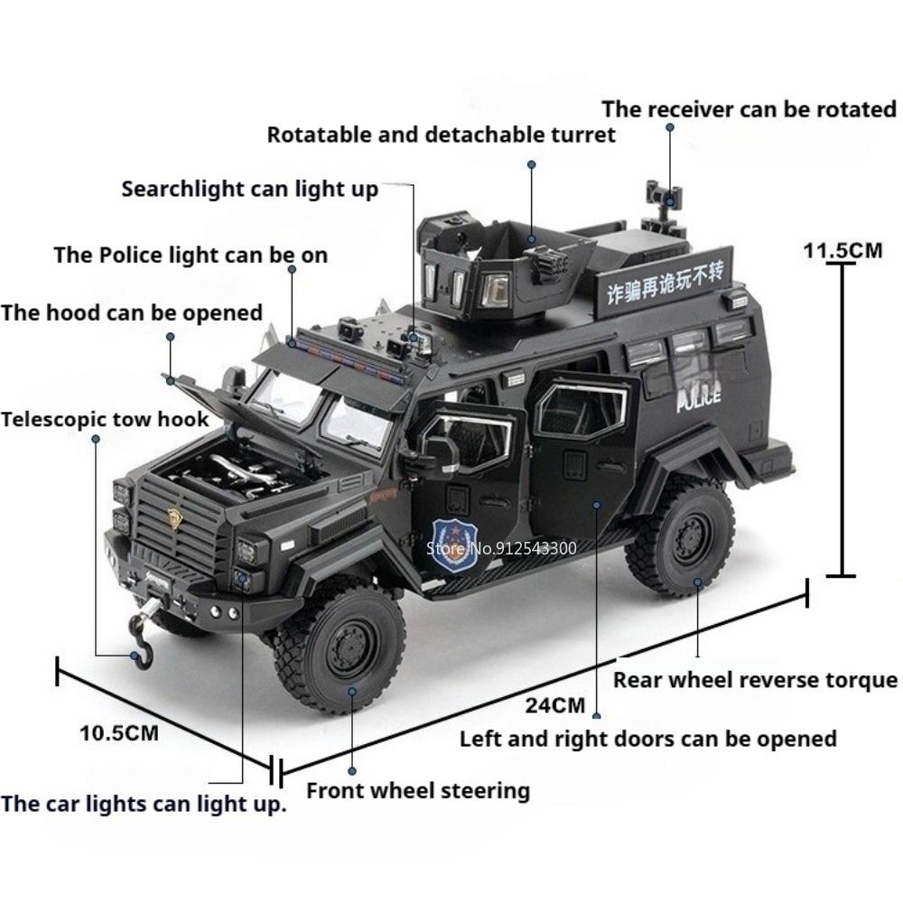 1:24 Rezvani Vengeance Sword Toothed Tiger Armored Car Model Toy Pull Back Shock Absorption Vehicle Models Hobby Decoration