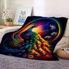Dark Style Flannel Blanket Colorful Peacock Printed for Kids Bedroom Decoration Warm Soft Comfertable Blanket for Sofa Chair