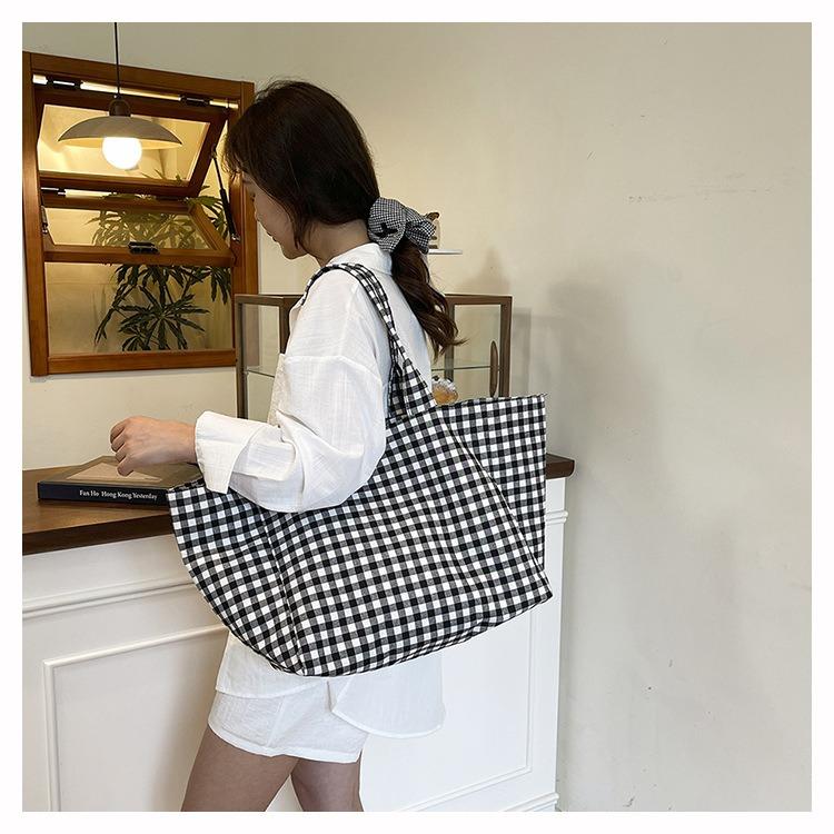Women Plaid Large Capacity Tote Bag Fashion Shoulder Bag Handbag Shopper Storage Bag