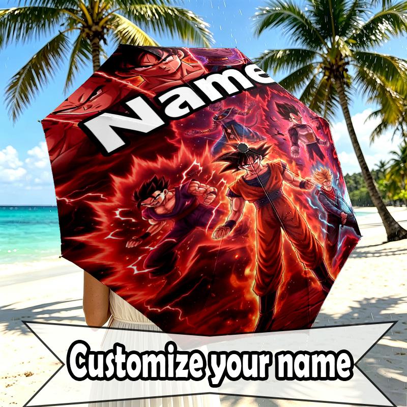 Custom Name Personalized Anime Print Umbrella, Auto Open Close, 8‑Rib Sturdy Frame, Commute Camping Hiking Use, Birthday Gift