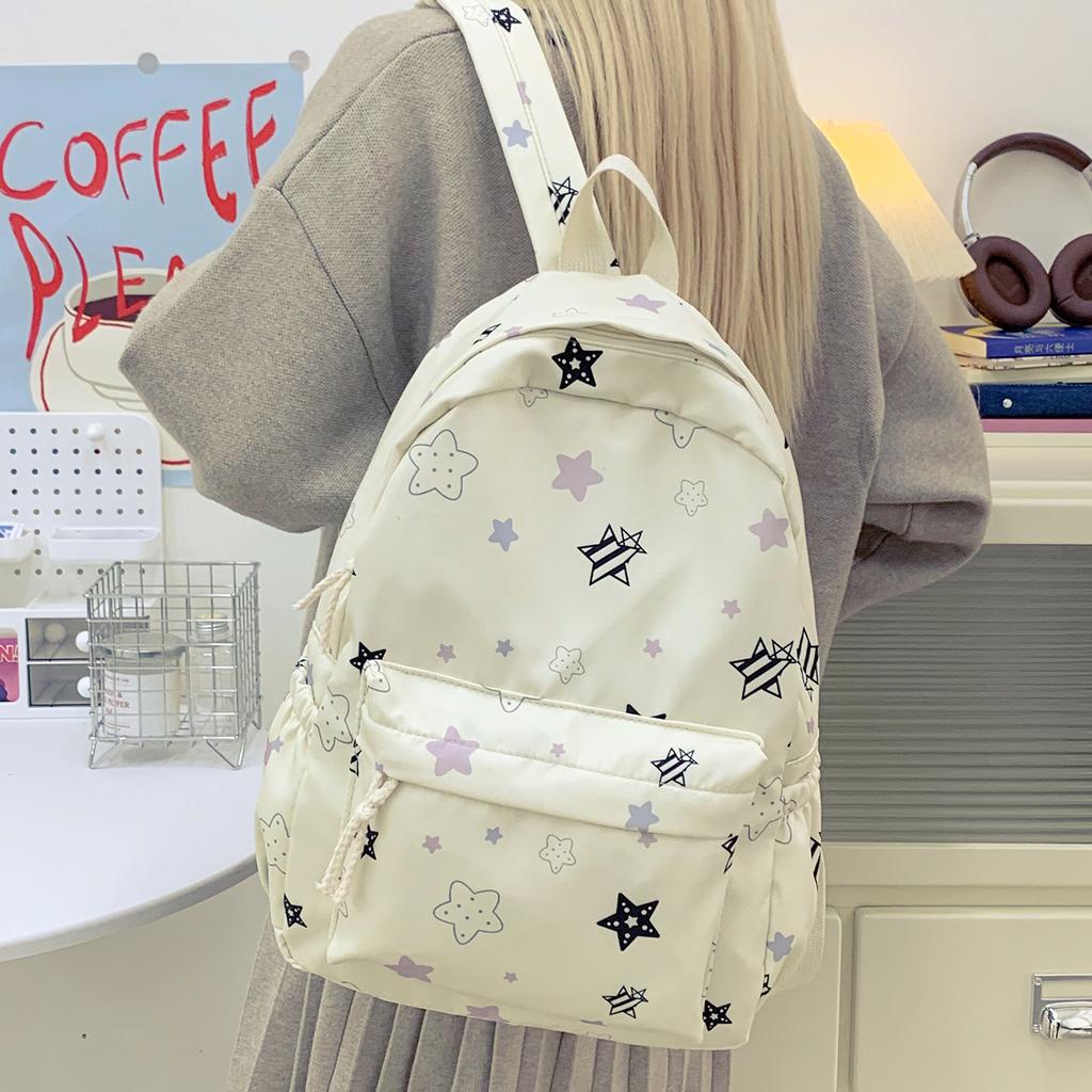 Schoolbag Simple Versatile Backpack Unisex Star Printed Casual Style Student School Bag Campus Lightweight Backpack
