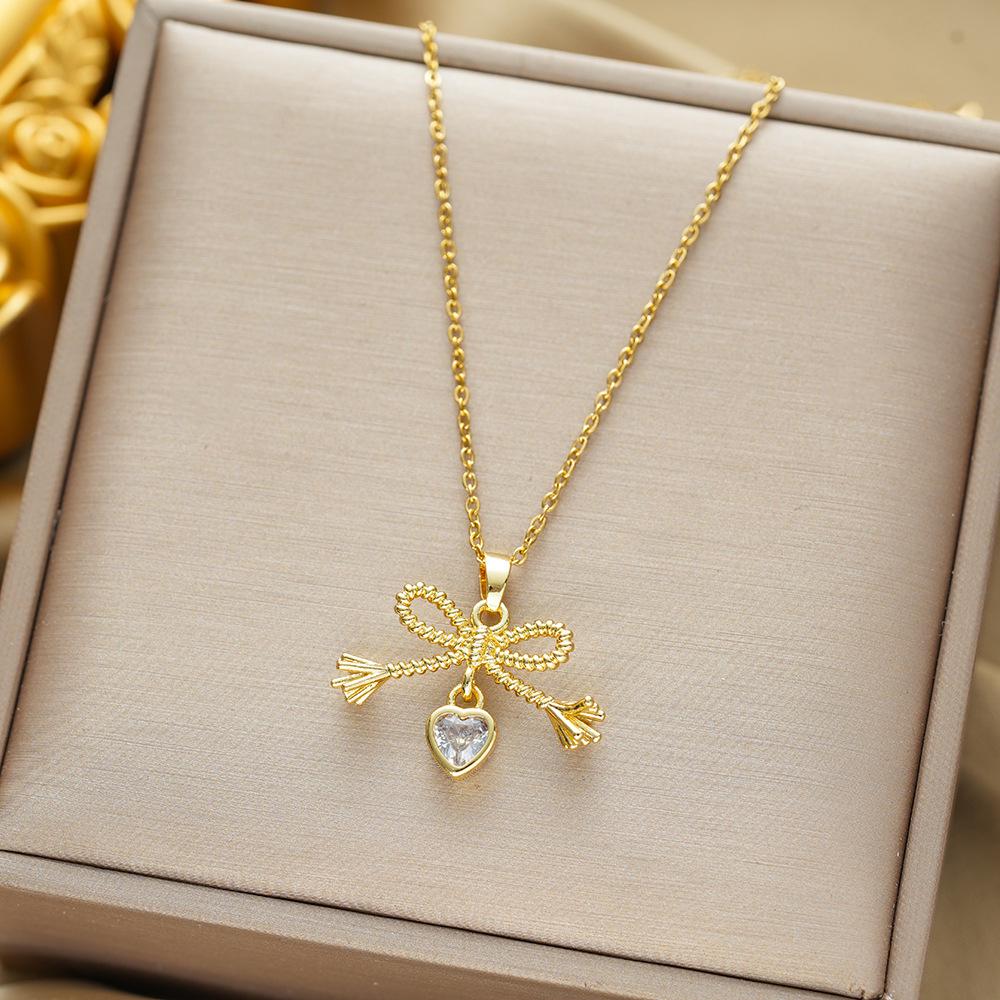 Titanium Steel Zircon Butterfly Pendant Necklace - Simple & Versatile Clavicle Accessory