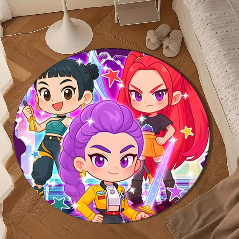 Kpop Cartoon Round Rug for Livingroom,Bedroom, Palyroom, Chair Rug, Area Rug, Circle Carpet, Large Size Fan Christmas Gift