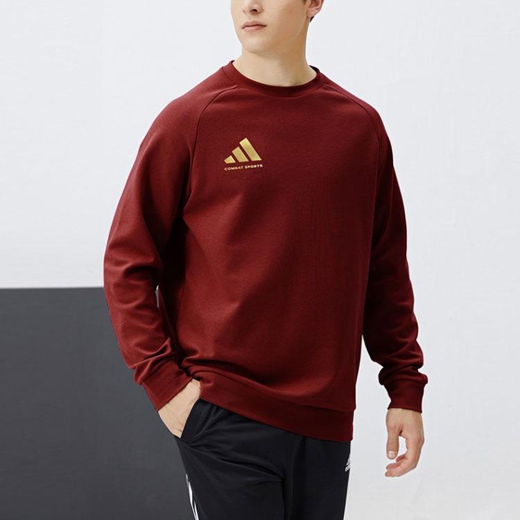Adidas Logo Sportowy Fitness Casual Bluza z Okrągłym Dekoltem Unisex Bluza Czerwono-Złota ACLLSPS3CS-RG