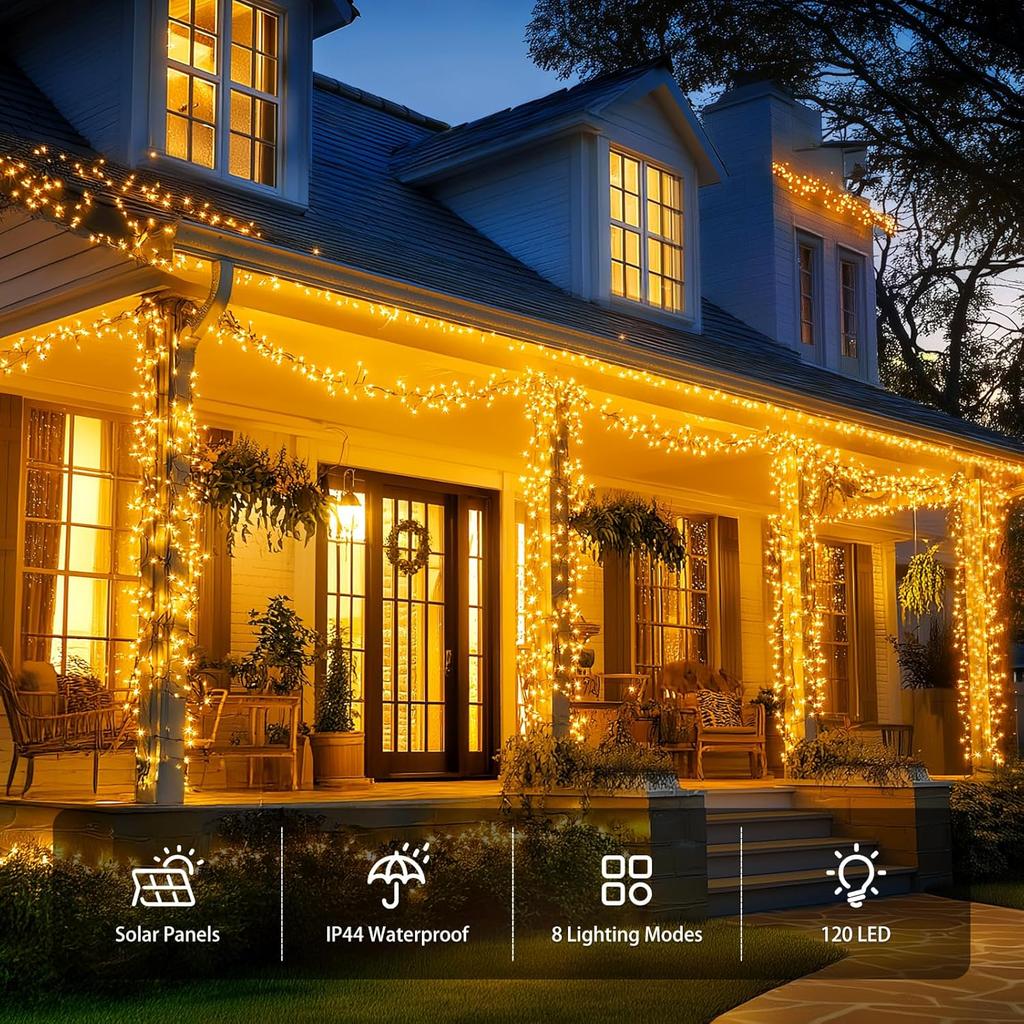 LED Solar String Lights 7/12/22M 8 Lighting Modes Waterproof Fairy Lights for Outdoor Garden Christmas Party Decorations