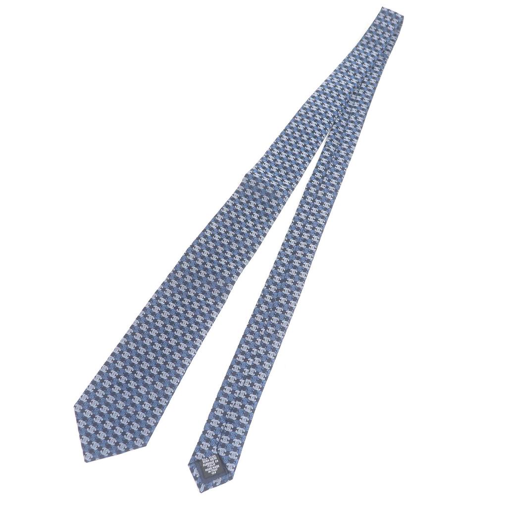 Excellent CHANEL Tie COCO Mark All-over Print Wide Tie Navy Silk Mens Used