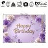 2D Lavender Floral Butterfly Happy Birthday Backdrop Purple Gold Party Photo Background