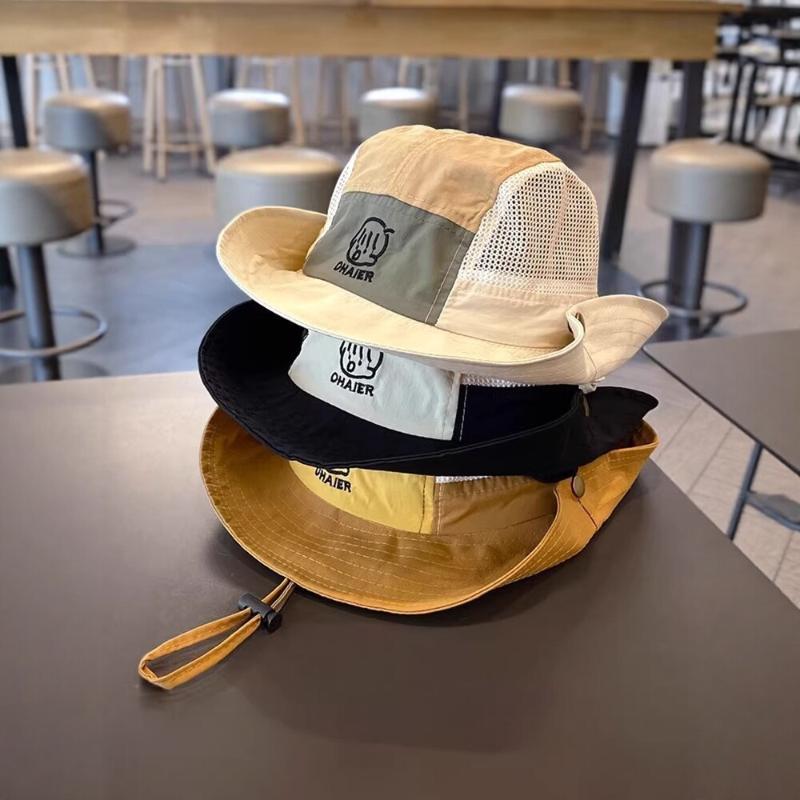 New Quick Drying Kids Bucket Hats Wide Brim Thin Drawstring Basin Cap Mesh Breathable Children Fisherman Hat Outdoor