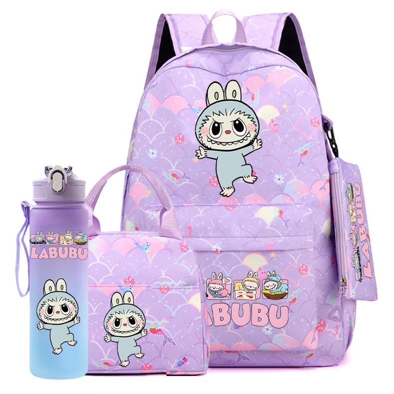 

4 шт./набір Милий рюкзак з принтом для дівчинки, шкільний студентський рюкзак, сумка у стилі риб ячої луски, сумка для ланчу, пенал, 750 мл, пляшка для води для вулиці