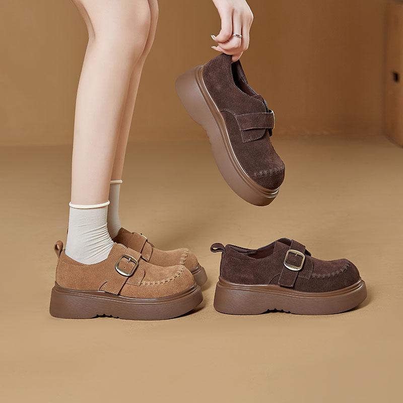 New Women's Platform Loafers Maillard Thick-soled Suede Leather Shoes Fashion Comfortable Casual Shoes for Women's Zapatos Mujer